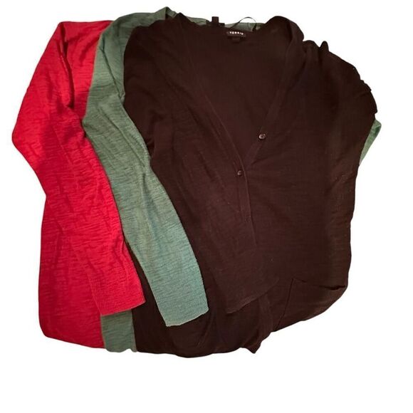 Torrid 3- Button Front V-neck Long Sleeve Cardigans Black Green Red Sz 0/1 - Picture 1 of 9
